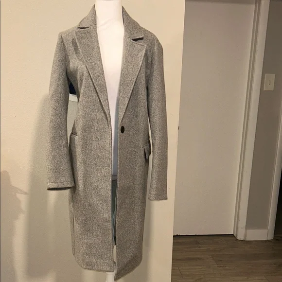 Topshop Longline Brushed One Button Blazer Coat With Wool in Gray Heather Sz 8 - Picture 3 of 11